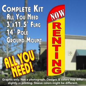 Now Renting (Red/Yellow) Windless Advertising Feather Banner – Complete Flag Kit