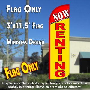 Now Renting (Red/Yellow) Windless Advertising Feather Banner – Flag Only