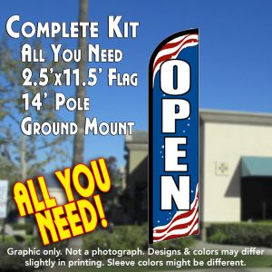 Open (Patriotic) Windless Feather Banner Flag Kit (Flag, Pole, & Ground Mt)