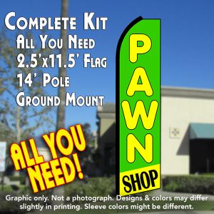 Pawn Shop (Green/Yellow) Windless Advertising Feather Banner – Complete Flag Kit