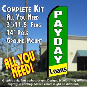 Payday Loans (Green/Yellow) Windless Advertising Feather Banner – Complete Flag Kit