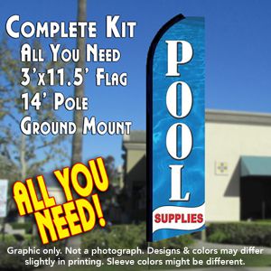 Pool Supplies (Blue) Windless Advertising Feather Banner – Complete Flag Kit