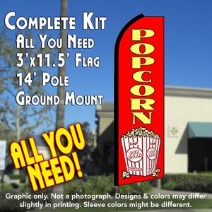 POPCORN (Red) Flutter Feather Banner Flag Kit (Flag, Pole, & Ground Mt)