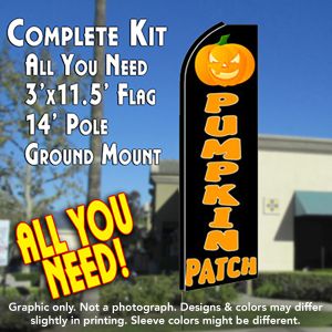 Pumpkin Patch (Black) Windless Advertising Feather Banner – Complete Flag Kit