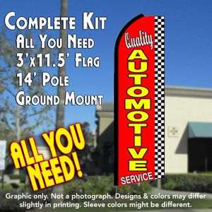 QUALITY AUTOMOTIVE SERVICE (Checkered) Flutter Feather Banner Flag Kit (Flag, Pole, & Ground Mt)