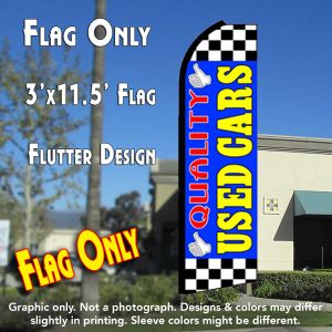 Quality Used Cars (Blue/Checkered) Windless Advertising Feather Banner – Flag Only