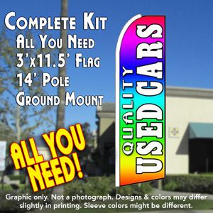 Quality Used Cars (Multi-Colored) Windless Advertising Feather Banner – Complete Flag Kit