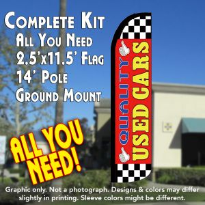 Quality Used Cars (Red) Windless Advertising Feather Banner – Complete Flag Kit