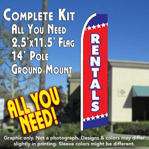 Rentals (Blue/Red) Windless Advertising Feather Banner – Flag Only