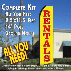 Rentals (Yellow/Red) Windless Advertising Feather Banner – Complete Flag Kit