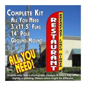 Restaurant (Breakfast Lunch Dinner) Windless Advertising Feather Banner – Complete Flag Kit