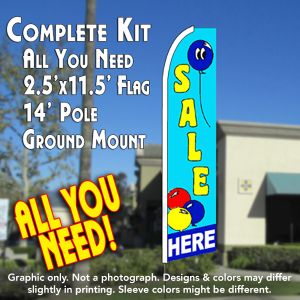 Sale Here (Balloons) Windless Advertising Feather Banner – Complete Flag Kit