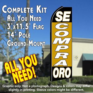 Se Compra Oro (Black/Gold) Windless Advertising Feather Banner – Complete Flag Kit