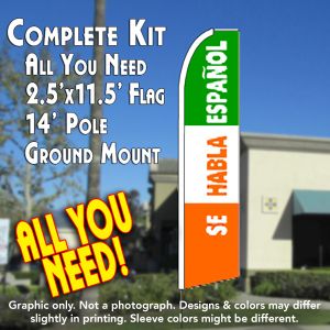 Se Habla Espanol (Green/White/Orange) Windless Advertising Feather Banner – Complete Flag Kit