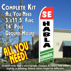 Se Habla Espanol (Tri-Color) Windless Advertising Feather Banner – Complete Flag Kit