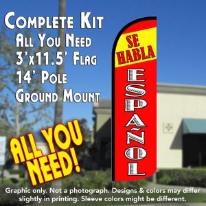 Se Habla Español Windless Advertising Feather Banner – Complete Flag Kit
