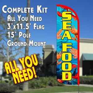 Seafood Windless Feather Banner Flag Kit (Flag, Pole, & Ground Mt)