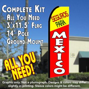 SEGUROS PARA MEXICO (Yellow/Red) Flutter Feather Banner Flag Kit 