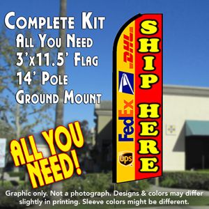 Ship Here (Yellow/Red) Windless Advertising Feather Banner – Complete Flag Kit