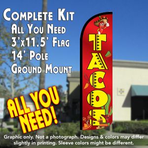 Tacos (Red) Windless Feather Banner Flag Kit (Flag, Pole, & Ground Mt)