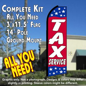 TAX SERVICE (Red/Stars) Flutter Feather Banner Flag Kit (Flag, Pole, & Ground Mt)