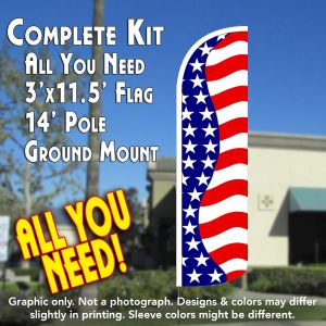 Us Flag Pattern (Horizontal Waves) Windless Advertising Feather Banner – Complete Flag Kit