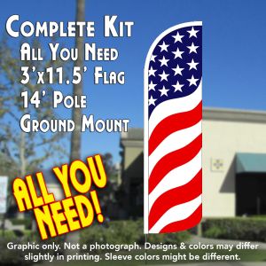 Us Flag Pattern (Waves) Windless Advertising Feather Banner – Complete Flag Kit
