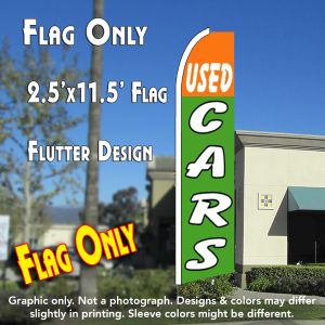 Used Cars (Orange/Green) Windless Advertising Feather Banner – Flag Only
