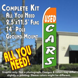 Used Cars (Orange/Green) Windless Advertising Feather Banner – Complete Flag Kit
