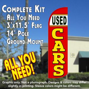 Used Cars (Red) Windless Advertising Feather Banner – Complete Flag Kit