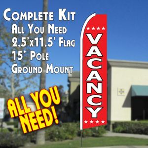 Vacancy (Red) Windless Advertising Feather Banner – Complete Flag Kit