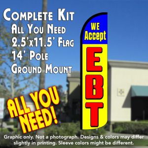 We Accept Ebt (Blue/Yellow) Windless Advertising Feather Banner – Complete Flag Kit