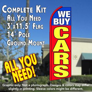 We Buy Cars (Blue/Red) Windless Advertising Feather Banner – Complete Flag Kit