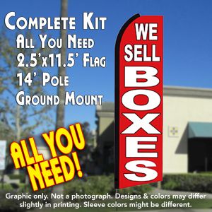 We Sell Boxes (Red/White) Windless Advertising Feather Banner – Complete Flag Kit