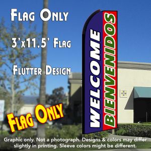 Welcome Bienvenidos (Blue/Red) Windless Advertising Feather Banner – Flag Only