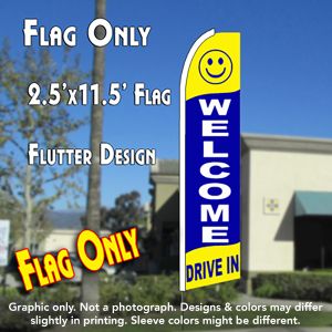 Welcome Drive In (Yellow/Blue) Windless Advertising Feather Banner – Flag Only