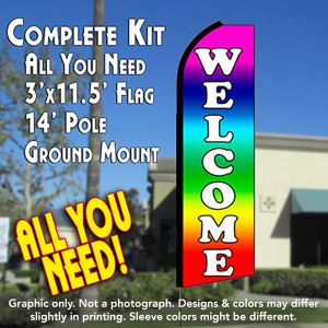 Welcome (Multi-Colored) Windless Advertising Feather Banner – Complete Flag Kit