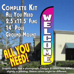 Welcome (Multicolor) Windless Advertising Feather Banner – Complete Flag Kit