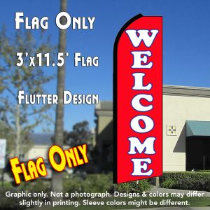 Welcome (Red/White) Windless Advertising Feather Banner – Flag Only