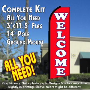 Welcome (Red/White) Windless Advertising Feather Banner – Complete Flag Kit
