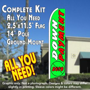 Zero Down Payment (Green) Windless Advertising Feather Banner – Complete Flag Kit